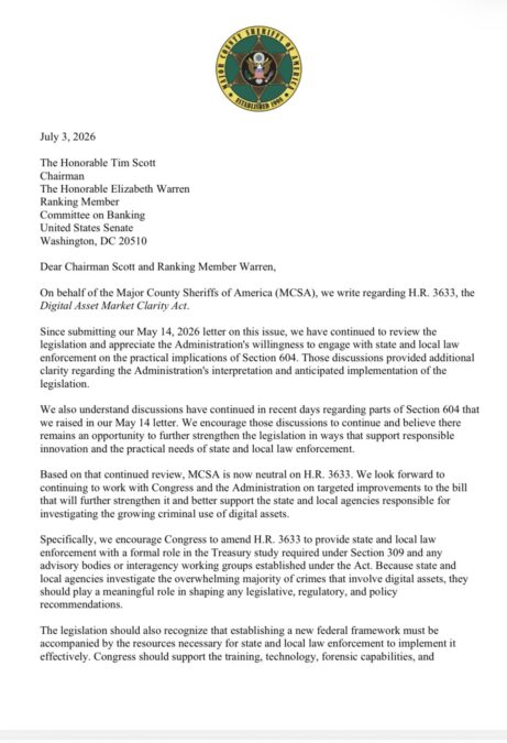 Major County Sheriffs of America Drops Opposition to CLARITY Act Major County Sheriffs of America Drops Opposition to CLARITY Act