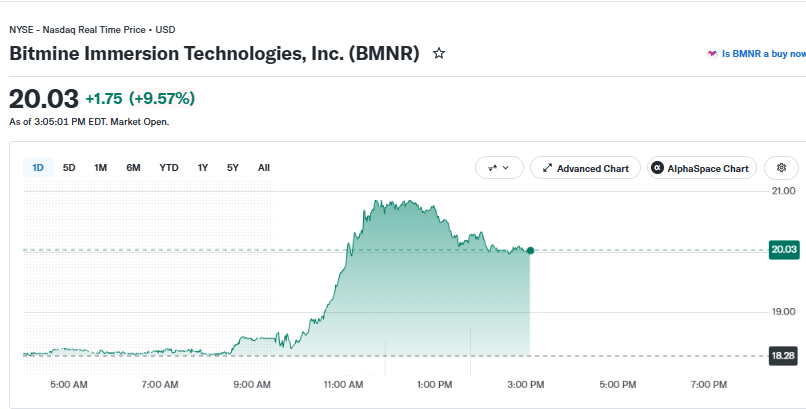 NAKA, ABTC Lead Crypto Stocks Higher as Bitcoin Reclaims $68K 2 Bitmine price chart as of August 20 at 1:13 IST