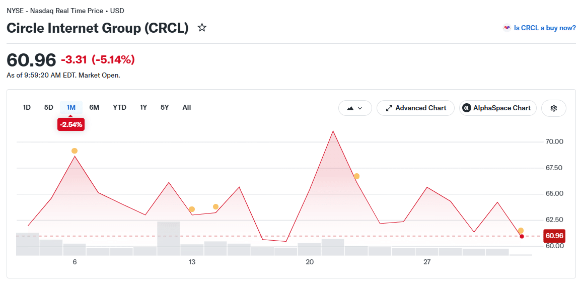 July Crypto Stock Breakdown: Why MSTR, BMNR Held Gains as IREN, WULF, RIOT, ABTC Dropped 11 Circle (CRCL) Price Chart