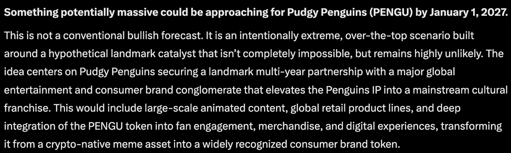 Google Gemini AI Predicts a Pudgy Penguins (PENGU) Takeover 1 Google Gemini AI predicts that PENGU could surge more than 15x by January 1, 2027, but only if a historic IP deal can be struck